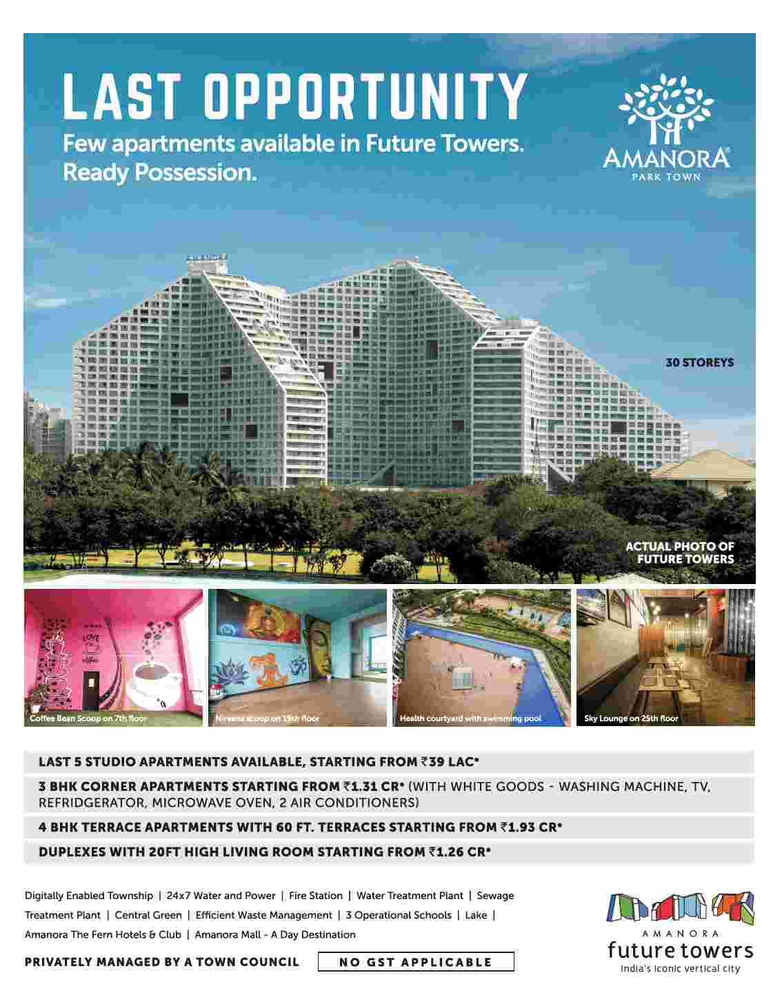 Last opportunity to book ready possession apartments in Amanora Future Towers in Pune Update